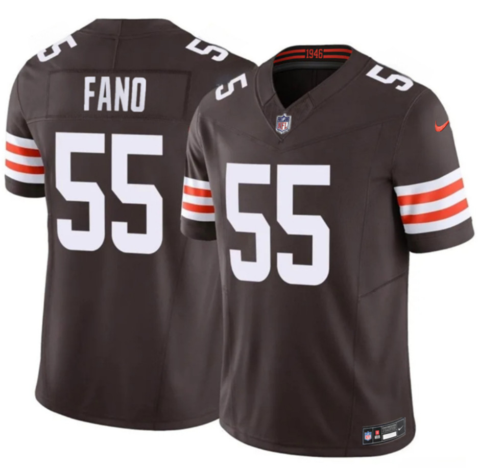 Men's Cleveland Browns #55 Spencer Fano Brown 2026 Draft F.U.S.E. Vapor Limited Stitched Football Jersey
