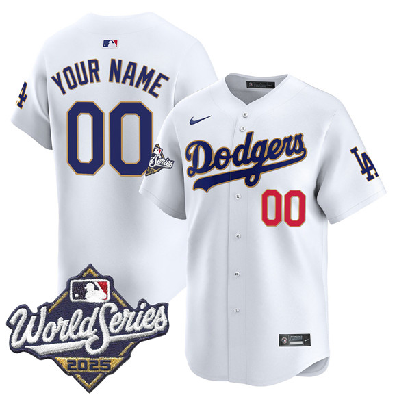 Men's Los Angeles Dodgers ACTIVE PLAYER Custom White 2025 World Series Gold Trim Vapor Premier Limited Stitched Baseball Jersey