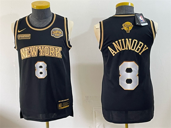 Men's New Yok Knicks #8 OG Anunoby Black Gold 2026 Finals & Eastern Conference Champions Patch Stitched Jersey