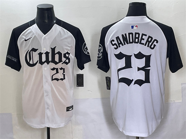 Men's Chicago Cubs #23 Ryne Sandberg White/Black 'Gothic North Side Edition' Vapor Premier Limited Stitched Baseball Jersey Men's Chicago Cubs #23 Ryne Sandberg White/Black 'Gothic North Side Edition' Vapor Premier Limited Stitched Baseball Jersey
