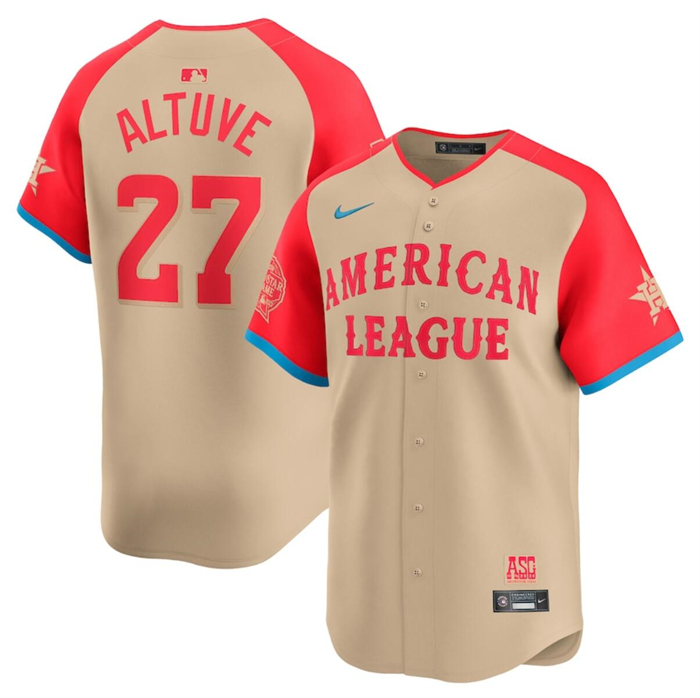 Men's American League #27 Jose Altuve Cream 2024 All-Star Limited Stitched Baseball Jersey Men's American League #27 Jose Altuve Cream 2024 All-Star Limited Stitched Baseball Jersey