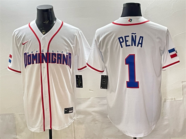 Men's Dominican Republic Baseball #1 Jeremy Peña White 2026 World Baseball Classic Home Stadium Stitched Jersey