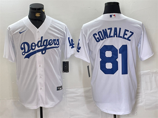 Men's Los Angeles Dodgers #81 Victor González White Cool Base Stitched Baseball Jersey Men's Los Angeles Dodgers #81 Victor González White Cool Base Stitched Baseball Jersey