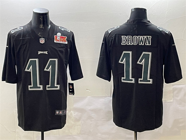 Men's Philadelphia Eagles #11 A. J. Brown Black 2025 Super Bowl LIX Patch Fashion Vapor Untouchable Limited Stitched Football Jersey Men's Philadelphia Eagles #11 A. J. Brown Black 2025 Super Bowl LIX Patch Fashion Vapor Untouchable Limited Stitched Football Jersey