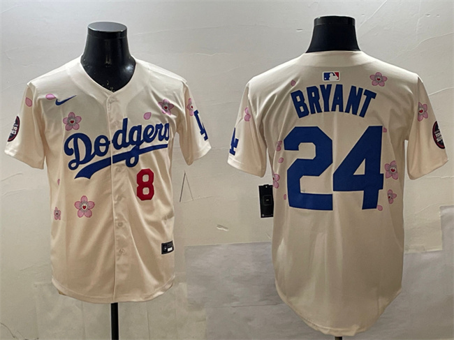 Men's Los Angeles Dodgers Front #8 Back #24 Kobe Bryant Cream 2025 Tokyo Series Limited Stitched Baseball Jersey Men's Los Angeles Dodgers Front #8 Back #24 Kobe Bryant Cream 2025 Tokyo Series Limited Stitched Baseball Jersey