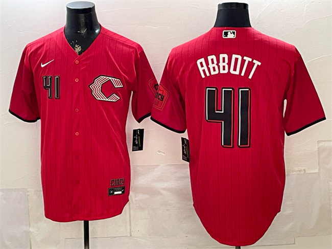 Men's Cincinnati Reds #41 Andrew Abbott Red 2026 City Connect Stadium Stitched Baseball Jersey