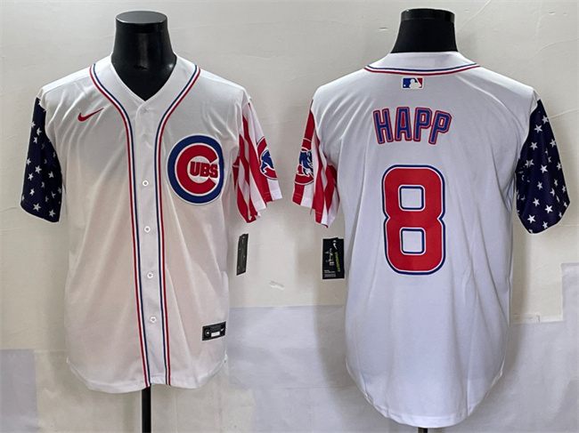 Men's Chicago Cubs #8 Ian Happ White 2025 Independence Day Vapor Premier Limited Stitched Baseball Jersey Men's Chicago Cubs #8 Ian Happ White 2025 Independence Day Vapor Premier Limited Stitched Baseball Jersey