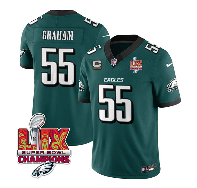 Men's Philadelphia Eagles #55 Brandon Graham Green 2025 Eagles Logo Super Bowl LIX Patch And 4-Star C Patch New F.U.S.E. Vapor Limited Stitched Football Jersey Men's Philadelphia Eagles #55 Brandon Graham Green 2025 Eagles Logo Super Bowl LIX Patch And 4-Star C Patch New F.U.S.E. Vapor Limited Stitched Football Jersey