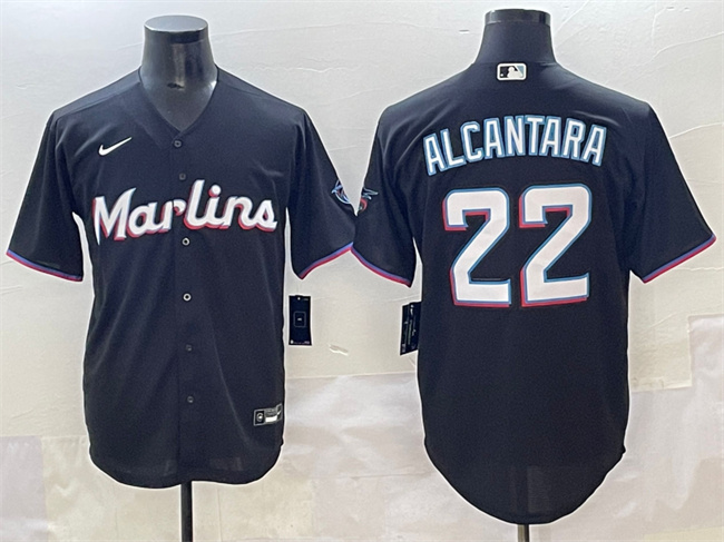 Men's Miami Marlins #22 Sandy Alcantara Black Cool Base Stitched Jersey Men's Miami Marlins #22 Sandy Alcantara Black Cool Base Stitched Jersey