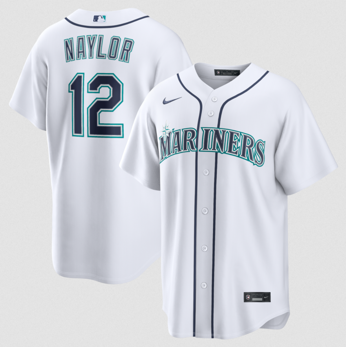 Men's Seattle Mariners #12 Josh Naylor White Cool Base Limited Stitched jersey Men's Seattle Mariners #12 Josh Naylor White Cool Base Limited Stitched jersey