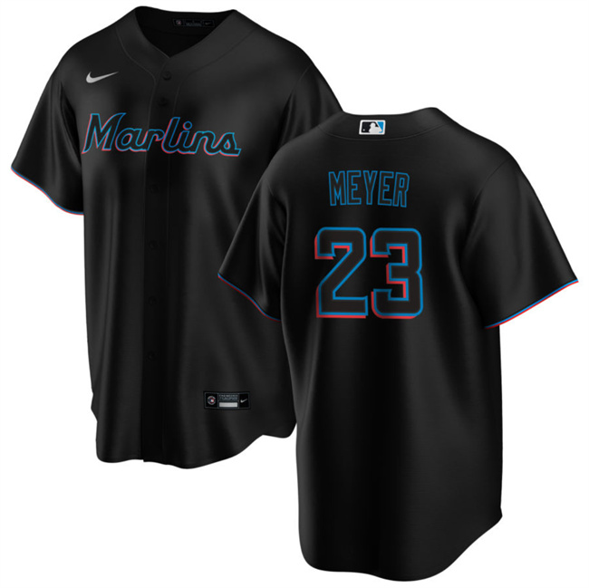 Men's Miami Marlins #23 Max Meyer Black Cool Base Stitched Baseball Jersey Men's Miami Marlins #23 Max Meyer Black Cool Base Stitched Baseball Jersey