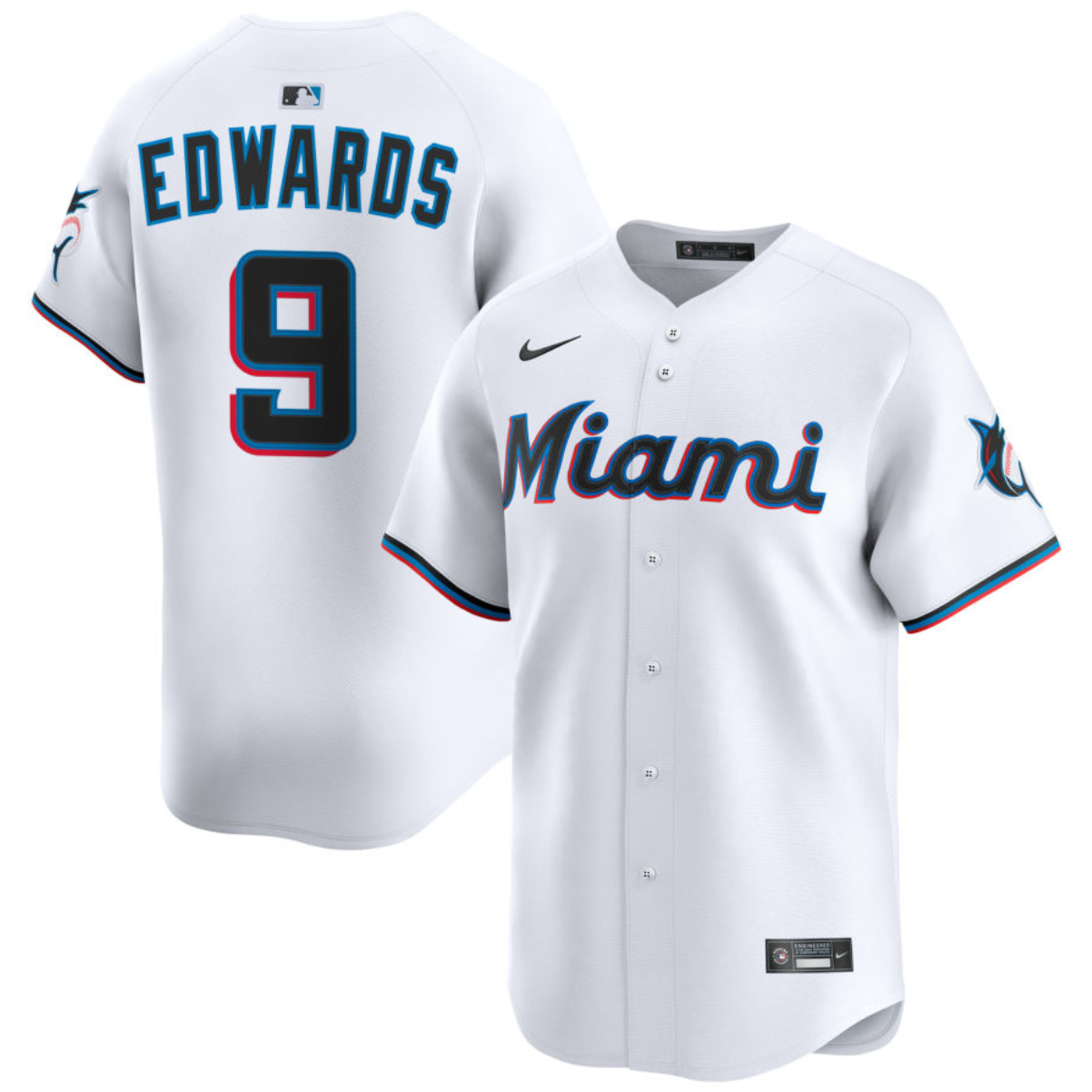Men's Miami Marlins #9 Xavier Edwards White 2024 Home Limited Stitched Baseball Jersey Men's Miami Marlins #9 Xavier Edwards White 2024 Home Limited Stitched Baseball Jersey