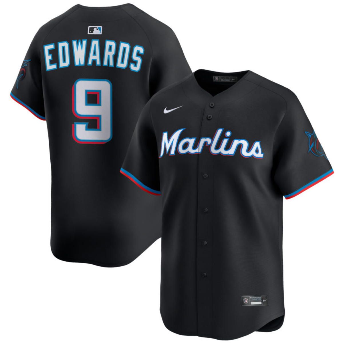 Men's Miami Marlins #9 Xavier Edwards Black 2024 Alternate Limited Stitched Baseball Jersey Men's Miami Marlins #9 Xavier Edwards Black 2024 Alternate Limited Stitched Baseball Jersey