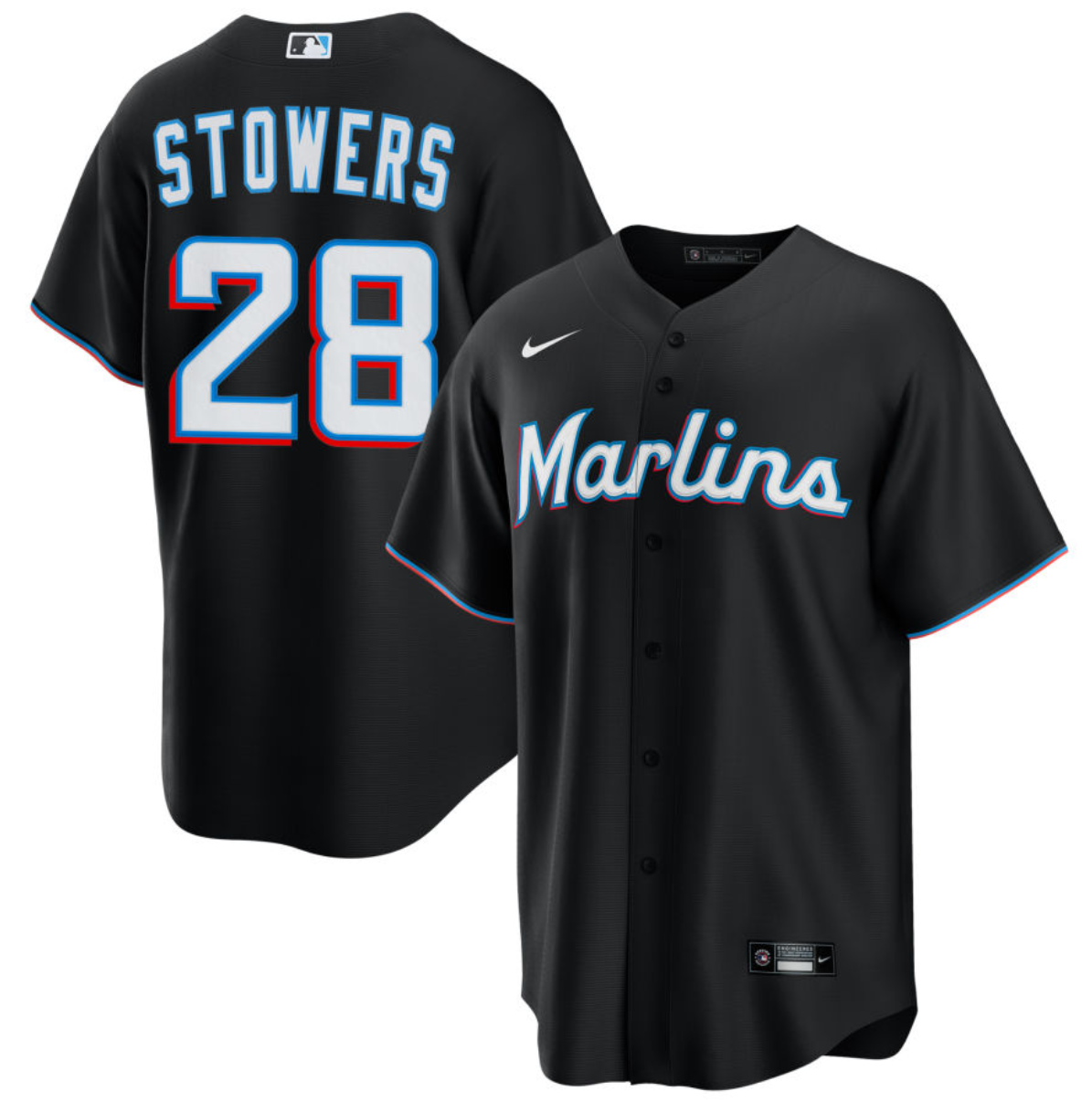 Men's Miami Marlins #28 Kyle Stowers Black Cool Base Stitched Baseball Jersey Men's Miami Marlins #28 Kyle Stowers Black Cool Base Stitched Baseball Jersey