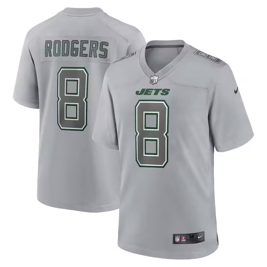 Men's New York Jets #8 Aaron Rodgers Heather Gray Atmosphere Fashion Stitched Game Men's New York Jets #8 Aaron Rodgers Heather Gray Atmosphere Fashion Stitched Game