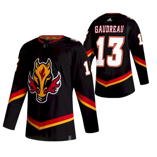 Men's Calgary Flames Adidas Black #13 Johnny Gaudreau 2020-21 Reverse Retro Stitched Jersey Men's Calgary Flames Adidas Black #13 Johnny Gaudreau 2020-21 Reverse Retro Stitched Jersey