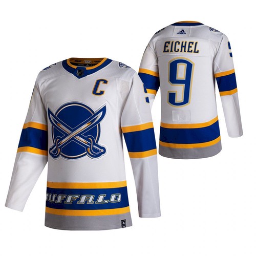 Men's Buffalo Sabres Adidas White #9 Jack Eichel 2020-21 Reverse Retro Stitched Jersey