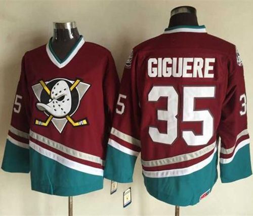 Ducks #35 Jean-Sebastien Giguere Red CCM Throwback Stitched NHL Jersey Ducks #35 Jean-Sebastien Giguere Red CCM Throwback Stitched NHL Jersey