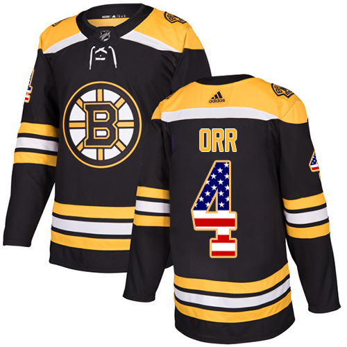Adidas Bruins #4 Bobby Orr Black Home Authentic USA Flag Stitched NHL Jersey Adidas Bruins #4 Bobby Orr Black Home Authentic USA Flag Stitched NHL Jersey