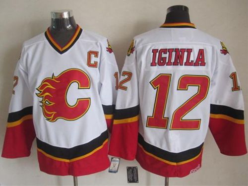 Flames #12 Jarome Iginla White/Black CCM Throwback Stitched NHL Jersey Flames #12 Jarome Iginla White/Black CCM Throwback Stitched NHL Jersey