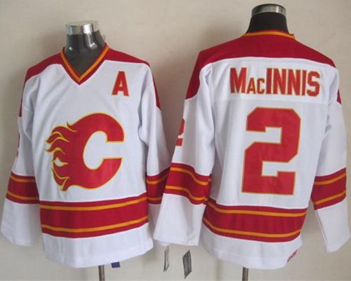 Flames #2 Al MacInnis White CCM Throwback Stitched NHL Jersey Flames #2 Al MacInnis White CCM Throwback Stitched NHL Jersey