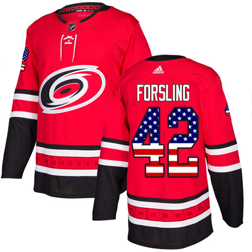 Adidas Hurricanes #42 Gustav Forsling Red Home Authentic USA Flag Stitched NHL Jersey Adidas Hurricanes #42 Gustav Forsling Red Home Authentic USA Flag Stitched NHL Jersey