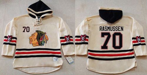 Blackhawks #70 Dennis Rasmussen Cream Heavyweight Pullover Hoodie Stitched NHL Jersey Blackhawks #70 Dennis Rasmussen Cream Heavyweight Pullover Hoodie Stitched NHL Jersey