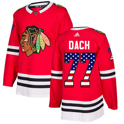 Adidas Blackhawks #77 Kirby Dach Red Home Authentic USA Flag Stitched NHL Jersey Adidas Blackhawks #77 Kirby Dach Red Home Authentic USA Flag Stitched NHL Jersey