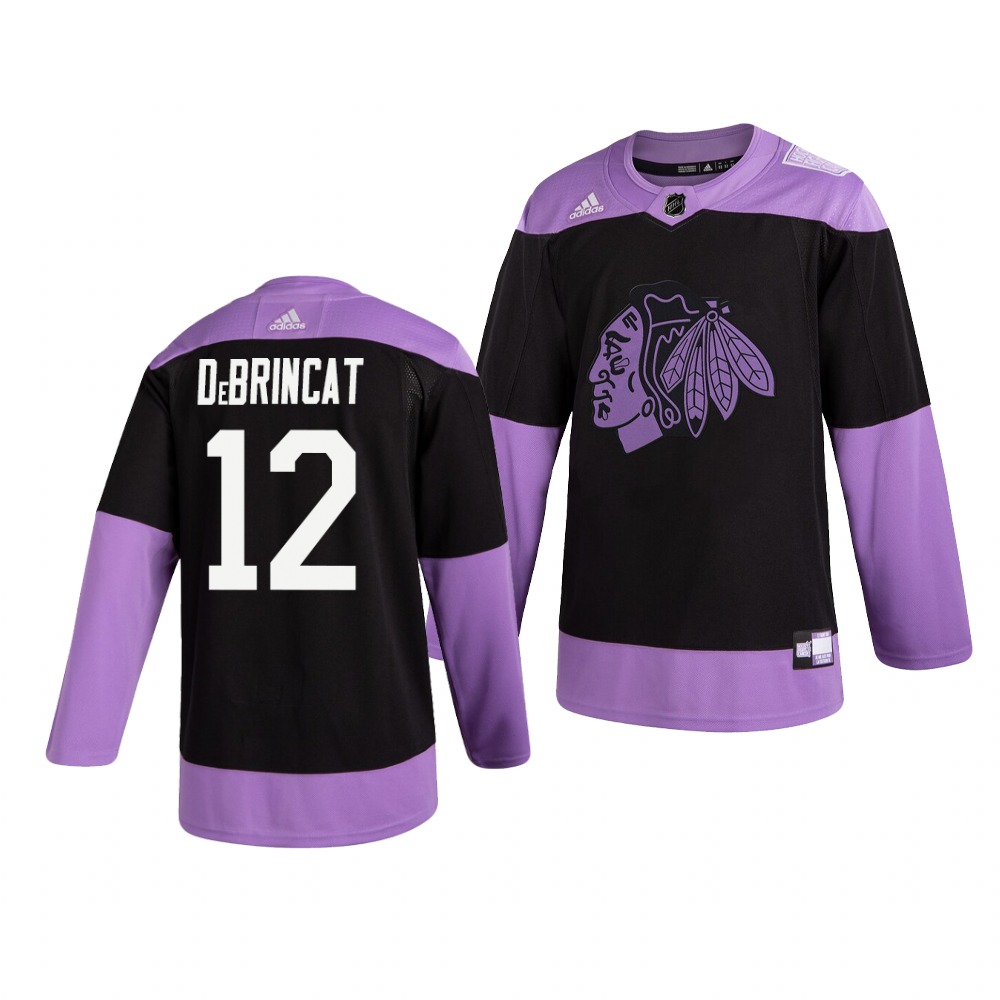 Chicago Blackhawks #12 Alex Debrincat Adidas Men's Hockey Fights Cancer Practice NHL Jersey Black Chicago Blackhawks #12 Alex Debrincat Adidas Men's Hockey Fights Cancer Practice NHL Jersey Black