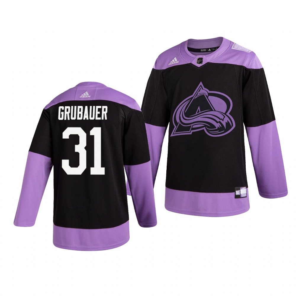 Colorado Avalanche #31 Philipp Grubauer Adidas Men's Hockey Fights Cancer Practice NHL Jersey Black