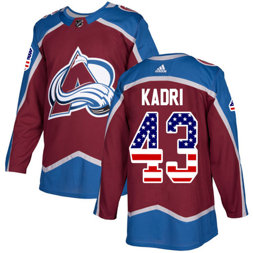 Adidas Avalanche #43 Nazem Kadri Burgundy Home Authentic USA Flag Stitched NHL Jersey