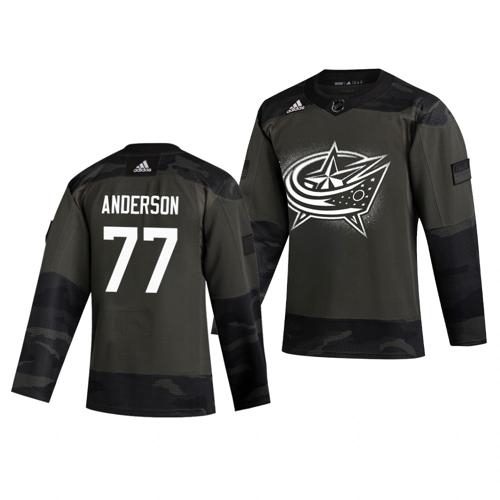 Columbus Blue Jackets #77 Josh Anderson Adidas 2019 Veterans Day Men's Authentic Practice NHL Jersey Camo Columbus Blue Jackets #77 Josh Anderson Adidas 2019 Veterans Day Men's Authentic Practice NHL Jersey Camo