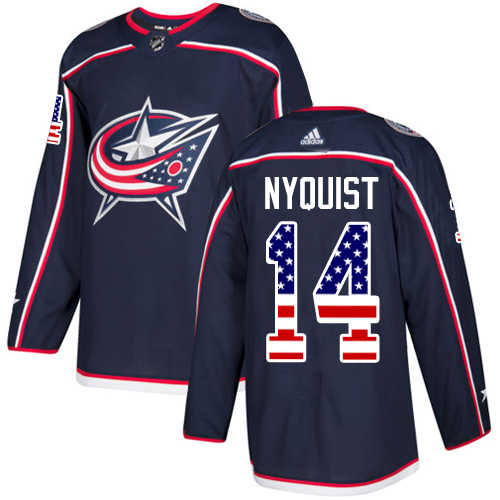 Adidas Blue Jackets #14 Gustav Nyquist Navy Blue Home Authentic USA Flag Stitched NHL Jersey Adidas Blue Jackets #14 Gustav Nyquist Navy Blue Home Authentic USA Flag Stitched NHL Jersey