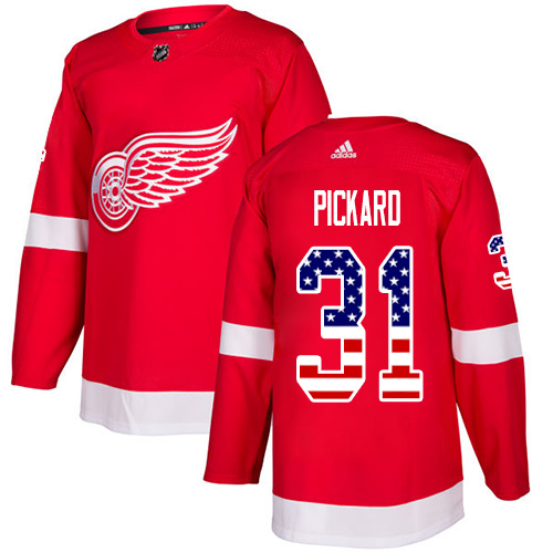 Adidas Red Wings #31 Calvin Pickard Red Home Authentic USA Flag Stitched NHL Jersey
