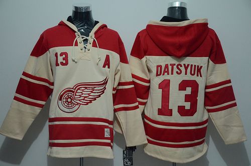 Red Wings #13 Pavel Datsyuk Cream Sawyer Hooded Sweatshirt Stitched NHL Jersey Red Wings #13 Pavel Datsyuk Cream Sawyer Hooded Sweatshirt Stitched NHL Jersey