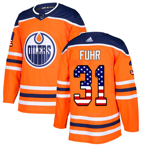 Adidas Oilers #31 Grant Fuhr Orange Home Authentic USA Flag Stitched NHL Jersey Adidas Oilers #31 Grant Fuhr Orange Home Authentic USA Flag Stitched NHL Jersey