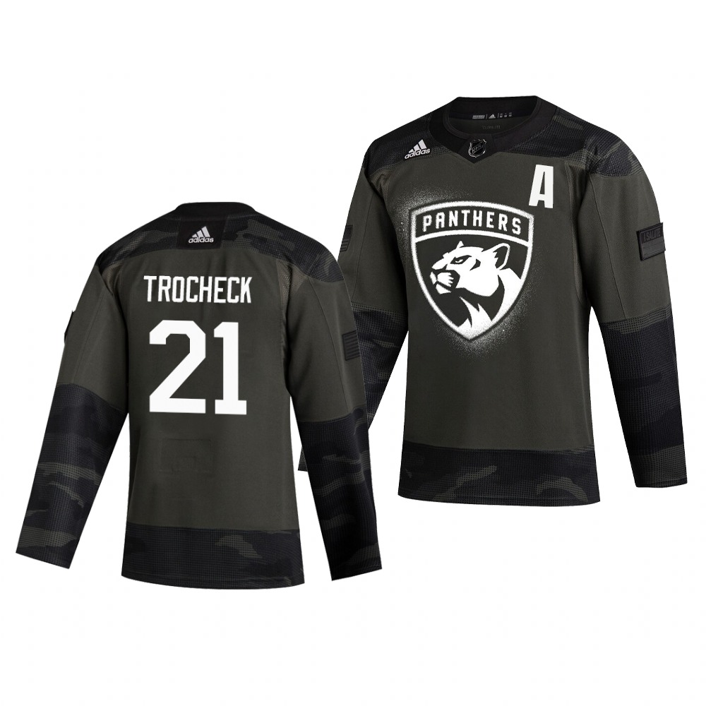 Florida Panthers #21 Vincent Trocheck Adidas 2019 Veterans Day Men's Authentic Practice NHL Jersey Camo