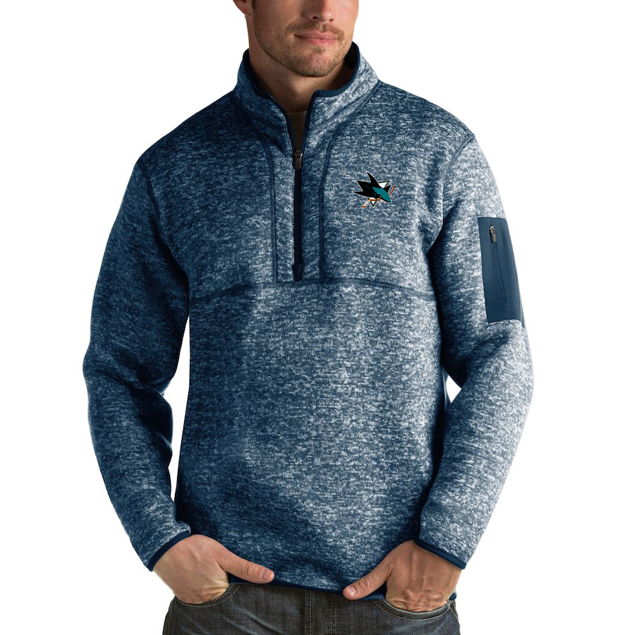 San Jose Sharks Antigua Fortune Quarter-Zip Pullover Jacket Royal San Jose Sharks Antigua Fortune Quarter-Zip Pullover Jacket Royal