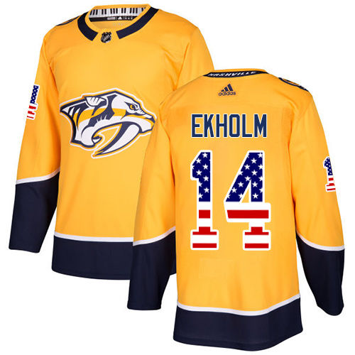 Adidas Predators #14 Mattias Ekholm Yellow Home Authentic USA Flag Stitched NHL Jersey Adidas Predators #14 Mattias Ekholm Yellow Home Authentic USA Flag Stitched NHL Jersey