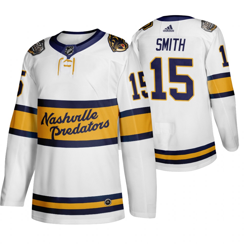 Adidas Predators #15 Craig Smith Men's White 2020 Winter Classic Retro Authentic NHL Jersey