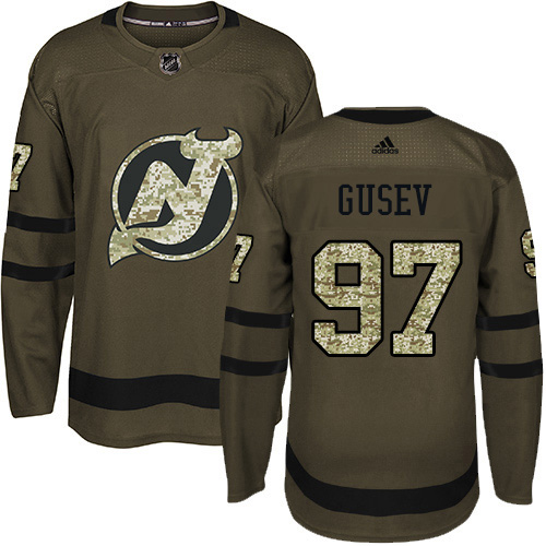Adidas Devils #97 Nikita Gusev Green Salute to Service Stitched NHL Jersey