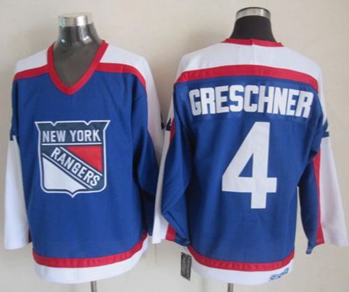 Rangers #4 Ron Greschner Blue/White CCM Throwback Stitched NHL Jersey Rangers #4 Ron Greschner Blue/White CCM Throwback Stitched NHL Jersey