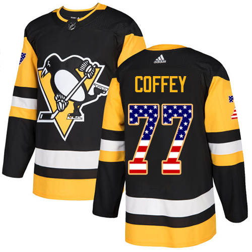 Adidas Penguins #77 Paul Coffey Black Home Authentic USA Flag Stitched NHL Jersey Adidas Penguins #77 Paul Coffey Black Home Authentic USA Flag Stitched NHL Jersey