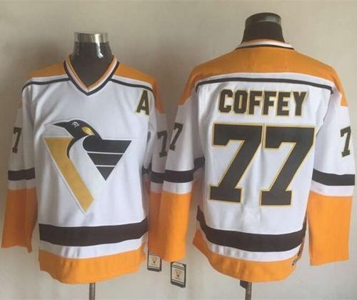 Penguins #77 Paul Coffey White/Yellow CCM Throwback Stitched NHL Jersey Penguins #77 Paul Coffey White/Yellow CCM Throwback Stitched NHL Jersey
