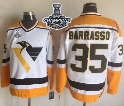 Penguins #35 Tom Barrasso White/Yellow CCM Throwback 2017 Stanley Cup Finals Champions Stitched NHL Jersey Penguins #35 Tom Barrasso White/Yellow CCM Throwback 2017 Stanley Cup Finals Champions Stitched NHL Jersey