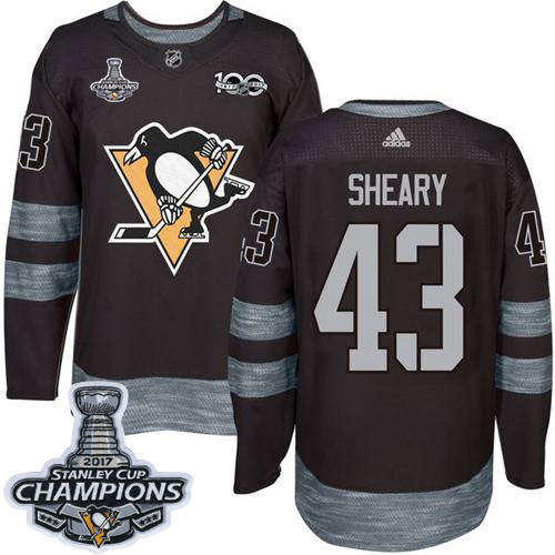 Adidas Penguins #43 Conor Sheary Black 1917-2017 100th Anniversary Stanley Cup Finals Champions Stitched NHL Jersey Adidas Penguins #43 Conor Sheary Black 1917-2017 100th Anniversary Stanley Cup Finals Champions Stitched NHL Jersey
