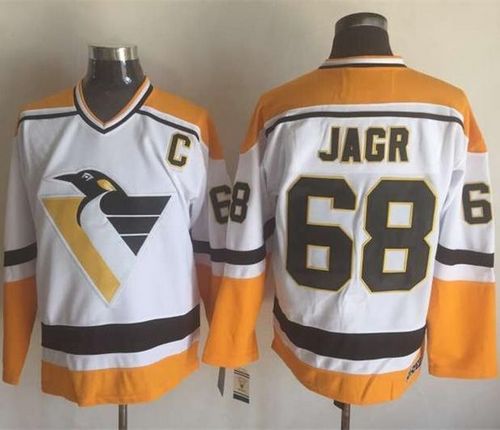 Penguins #68 Jaromir Jagr White/Yellow CCM Throwback Stitched NHL Jersey Penguins #68 Jaromir Jagr White/Yellow CCM Throwback Stitched NHL Jersey