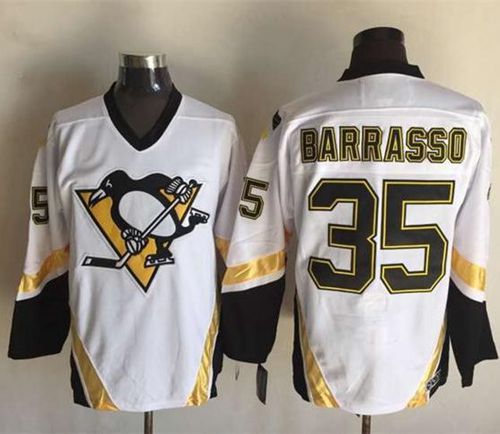 Penguins #35 Tom Barrasso White CCM Throwback Stitched NHL Jersey Penguins #35 Tom Barrasso White CCM Throwback Stitched NHL Jersey