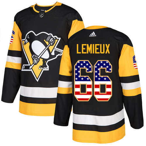 Adidas Penguins #66 Mario Lemieux Black Home Authentic USA Flag Stitched NHL Jersey Adidas Penguins #66 Mario Lemieux Black Home Authentic USA Flag Stitched NHL Jersey