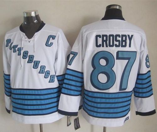 Penguins #87 Sidney Crosby White/Light Blue CCM Throwback Stitched NHL Jersey Penguins #87 Sidney Crosby White/Light Blue CCM Throwback Stitched NHL Jersey